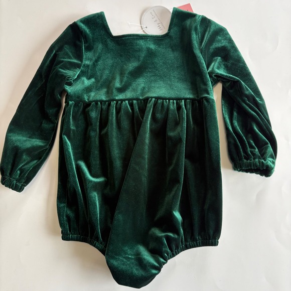 Abby & Evie Infant Girls 24M Hunter Green Velour Romper Lace Accent Boutique NEW - Picture 2 of 5
